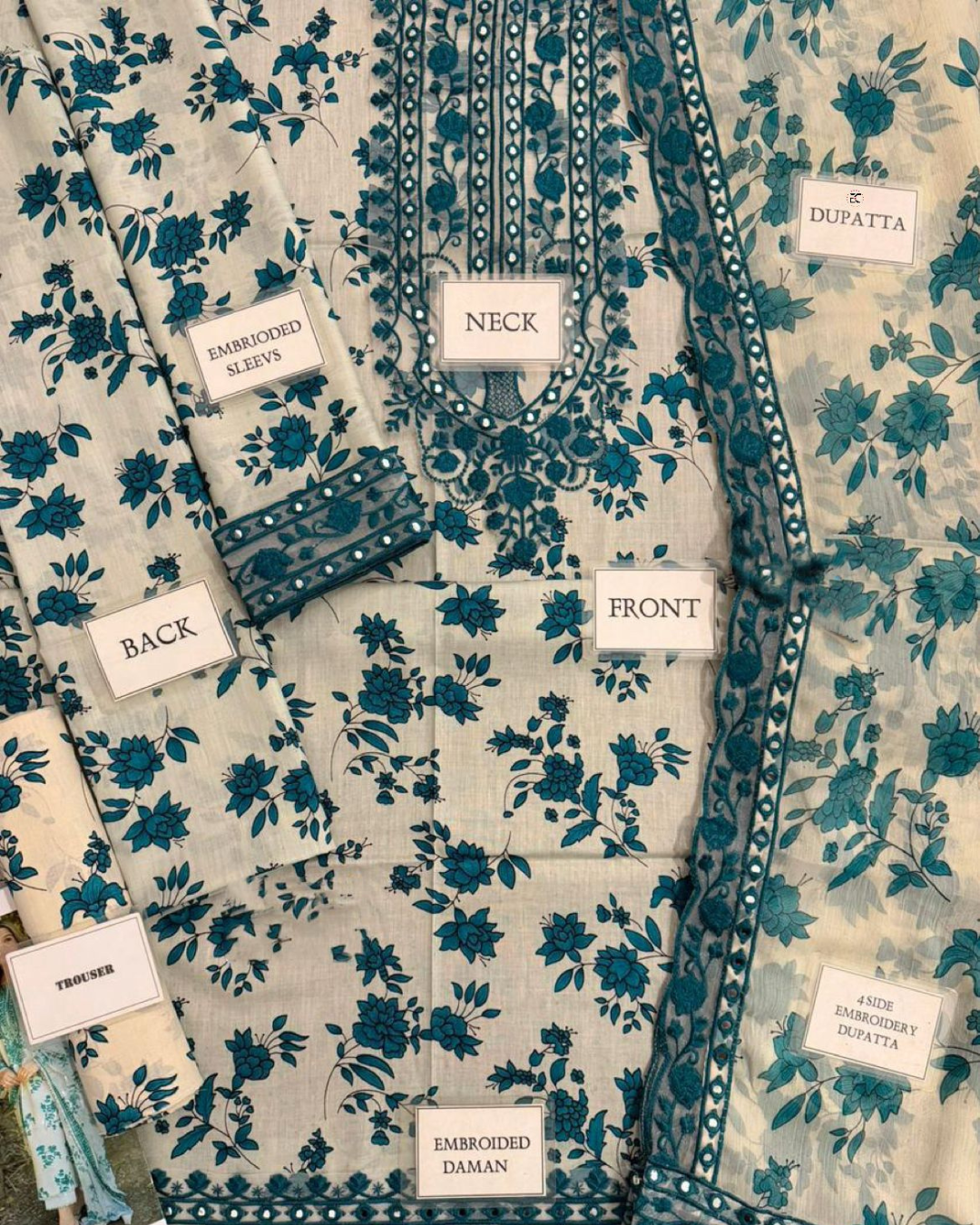 3-Piece Printed Lawn Suit with Heavy Embroidered & Mirror Work (Festive Design)