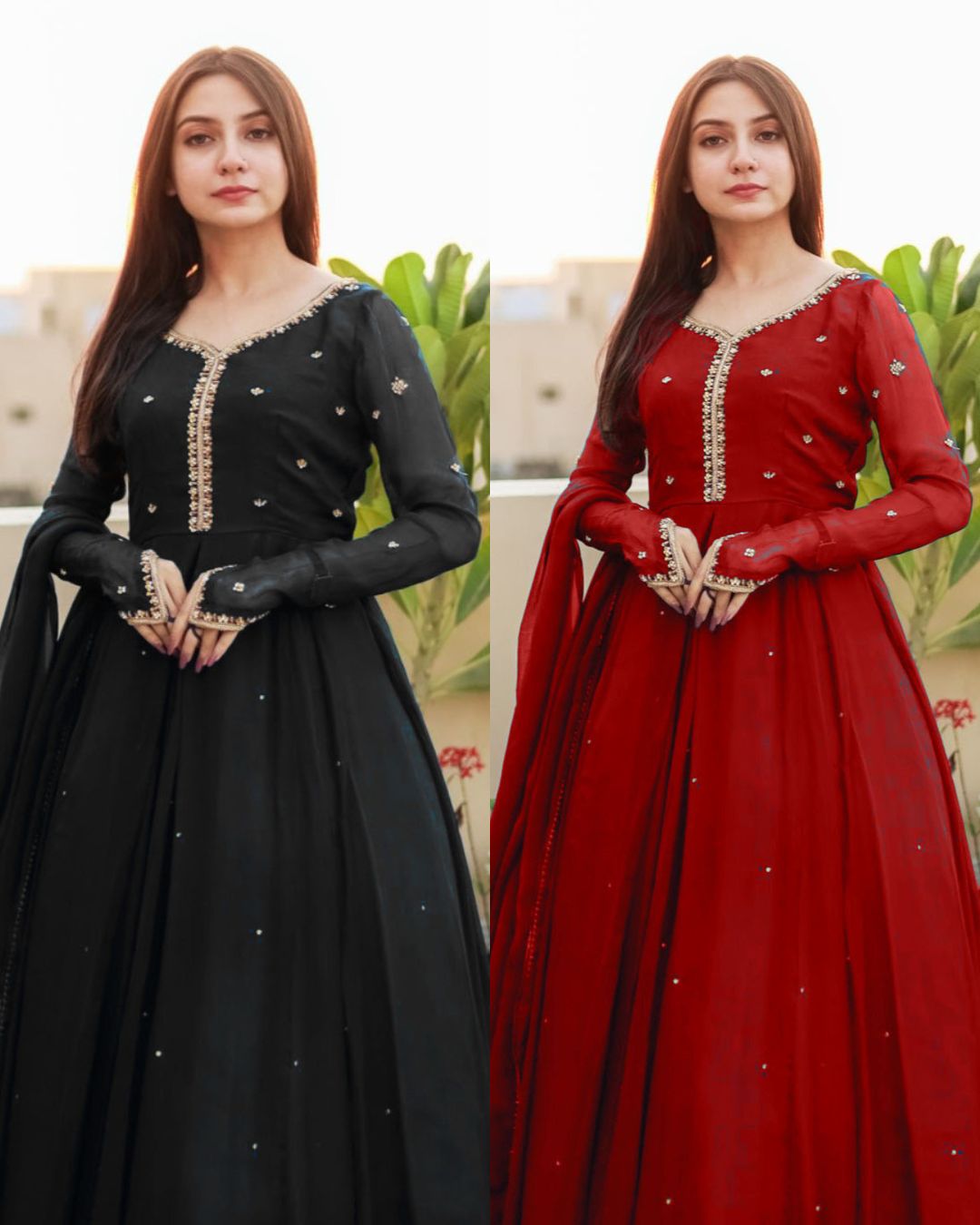 Pearl Embroidered Chiffon Maxi Set (3PC)