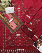 3-Piece Luxury Embroidered Lawn Suit with Silk Dupatta