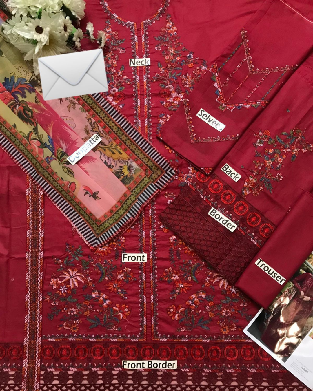 3-Piece Luxury Embroidered Lawn Suit with Silk Dupatta