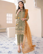 Heavy Embroidered Organza Suit (3PC)
