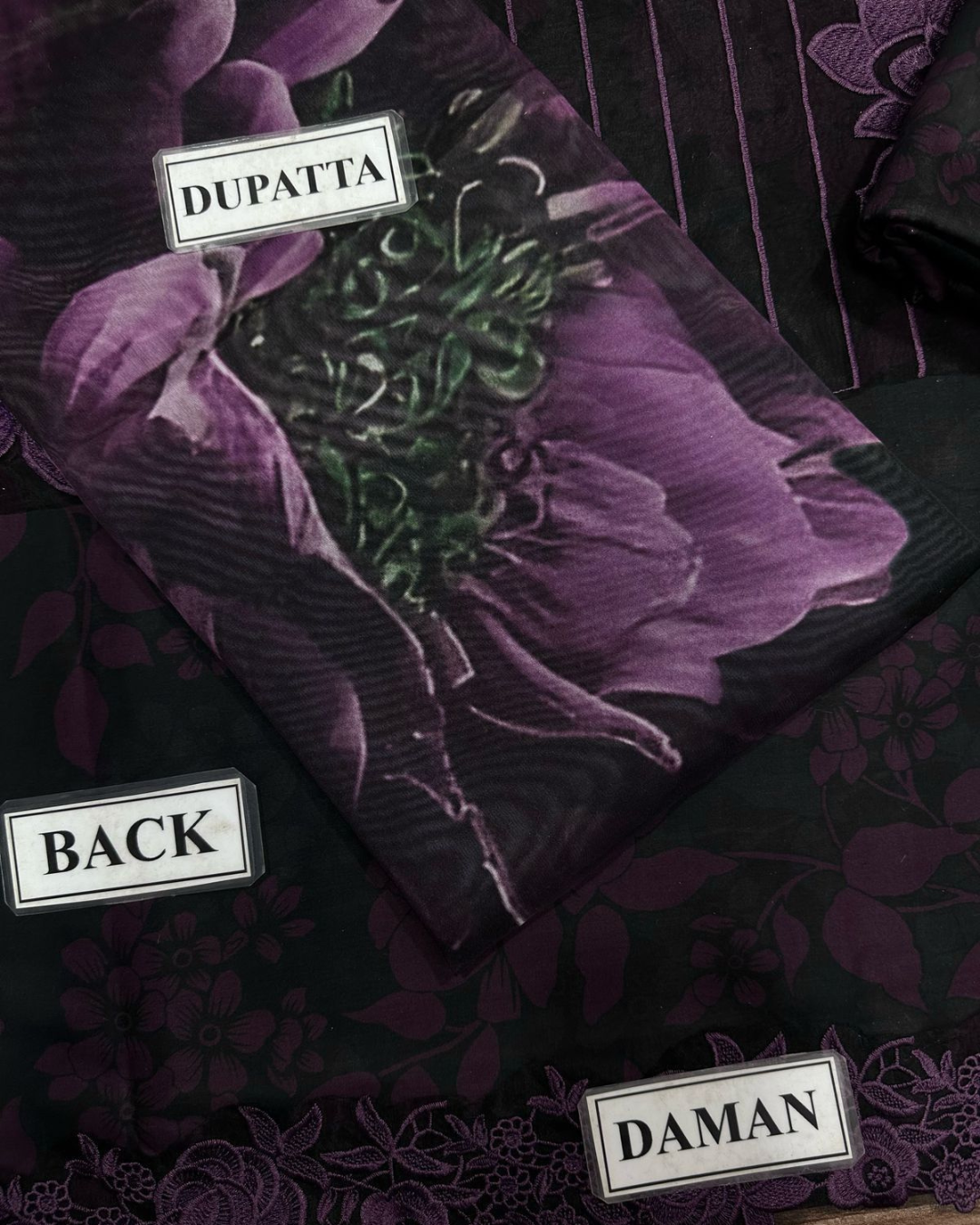 3-Piece Printed Lawn Suit with Heavy Chickenkari Embroidery & Chiffon Dupatta