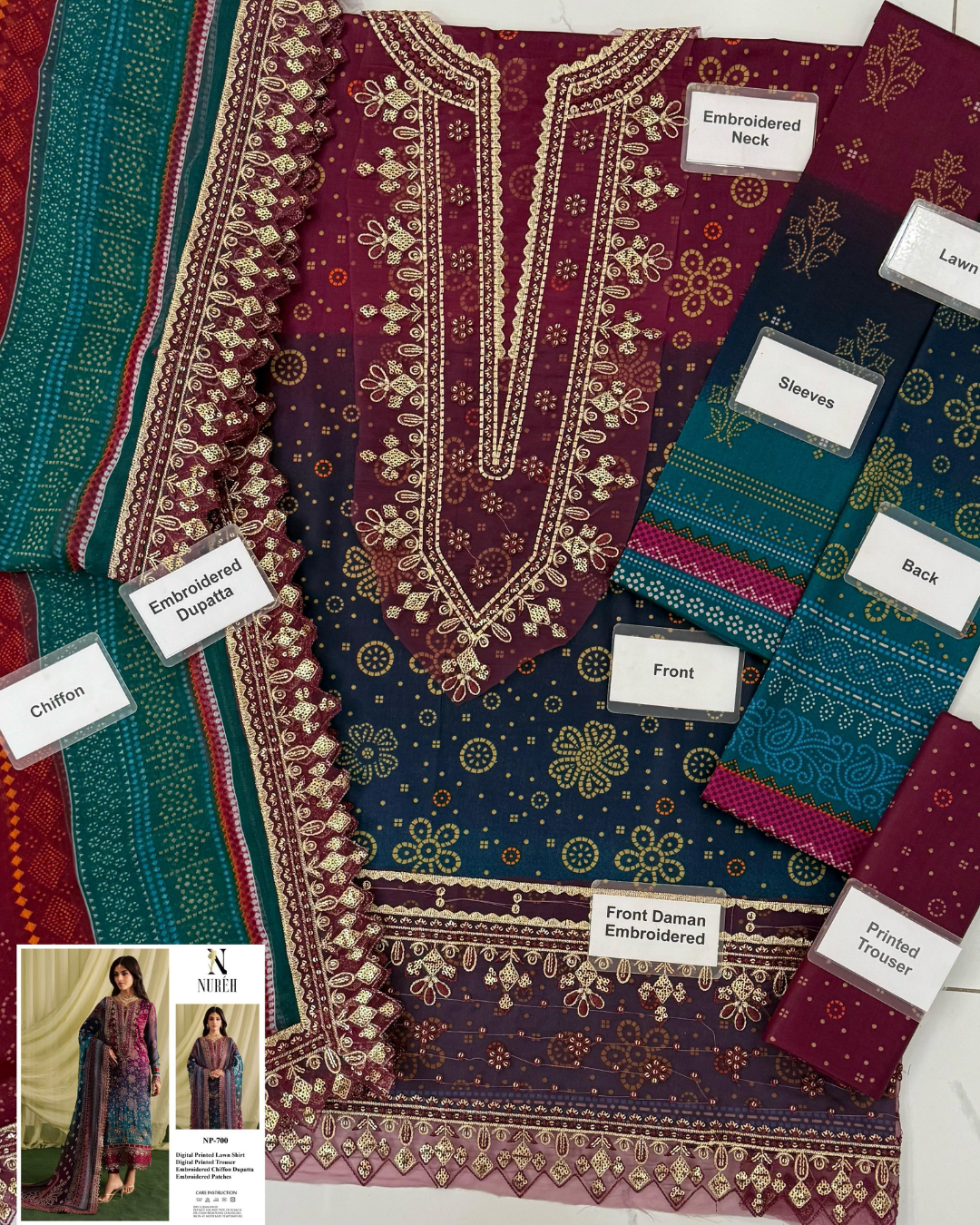 3-Piece Printed Lawn Suit with Embroidered Chiffon Dupatta