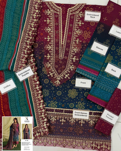 3-Piece Printed Lawn Suit with Embroidered Chiffon Dupatta