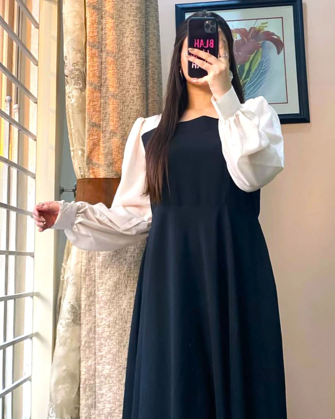 Plated Black Maxi with White Sleeves