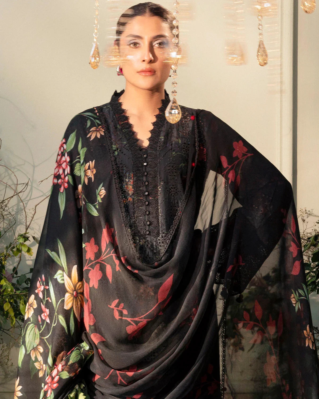 3-Piece Printed Lawn Suit with Heavy Embroidered Chickenkari Details