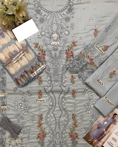 3-Piece Chicken Kari Embroidered Lawn Suit with Silk Dupatta