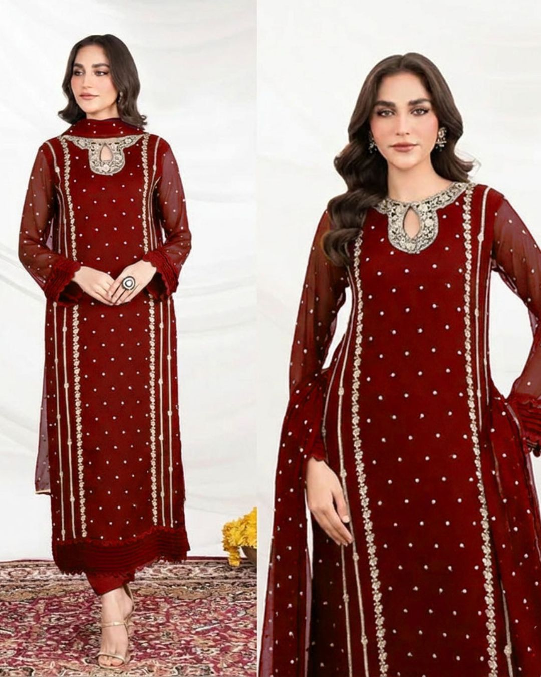 Sequin Embroidered Organza Suit (3PC)