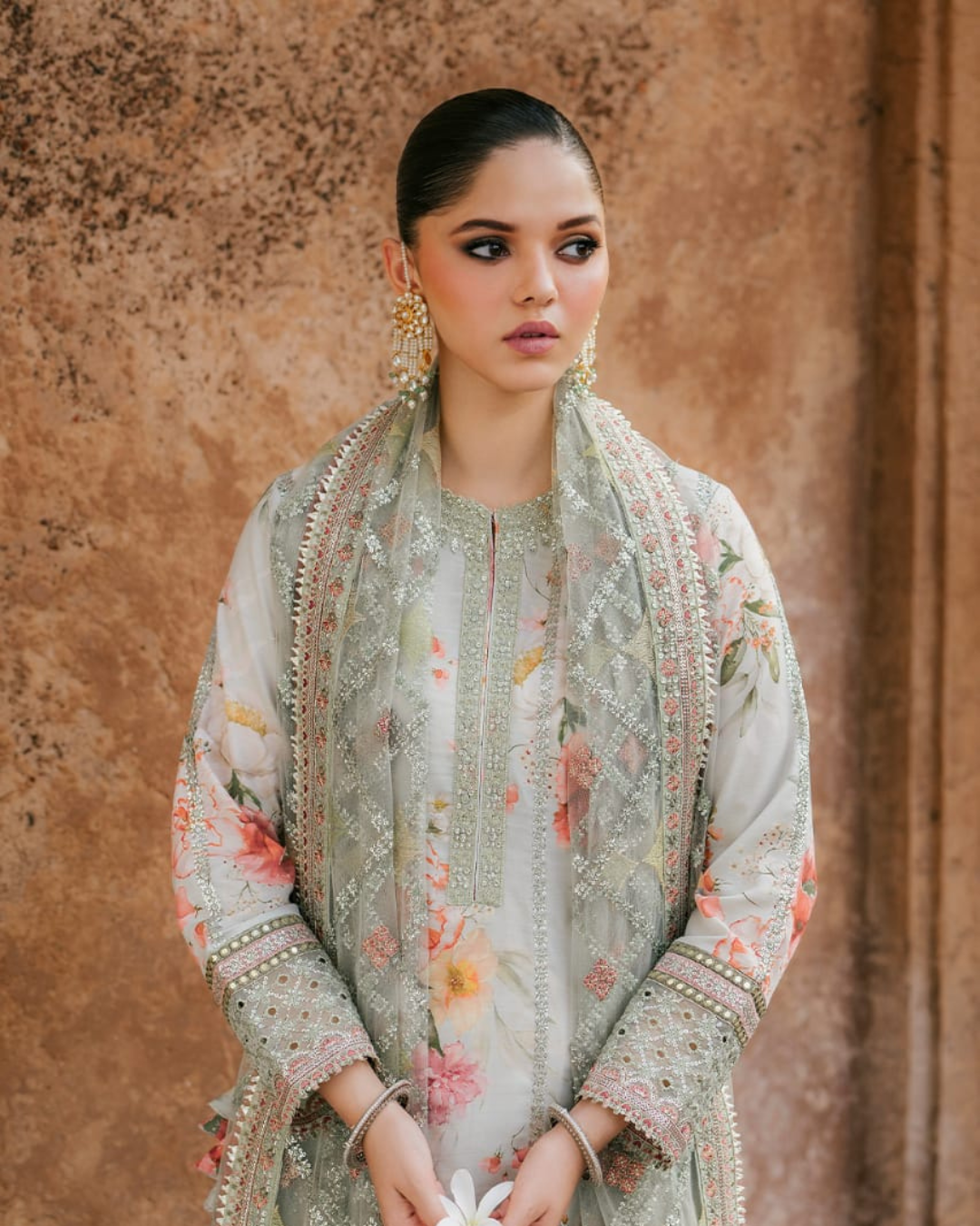 3-Piece Embroidered Lawn Suit with Net Dupatta