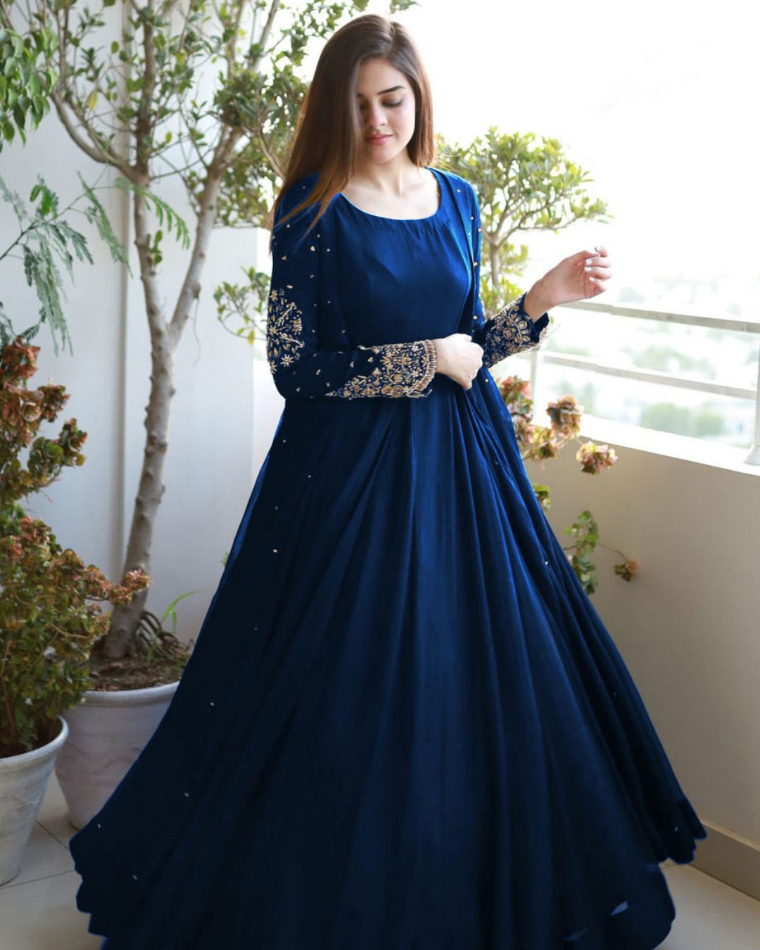 Pearl Embellished Gown & Maxi Trouser Set (3PC)