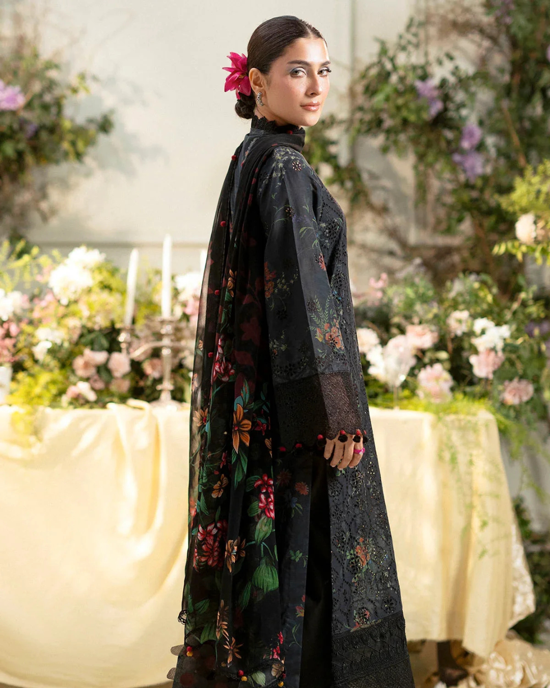 3-Piece Printed Lawn Suit with Heavy Embroidered Chickenkari Details