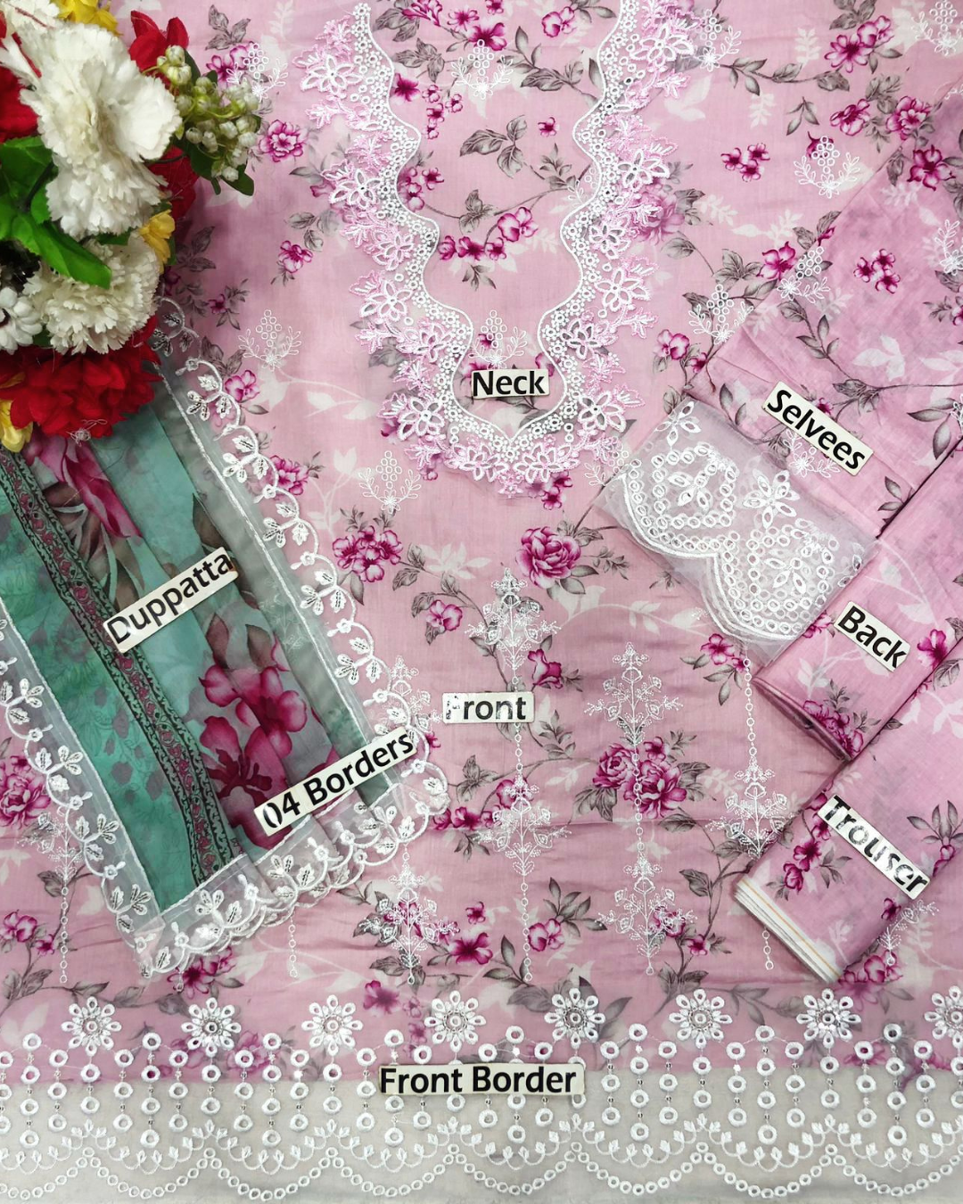 3-Piece Chikankari & Embroidered Lawn Suit with Chiffon Dupatta