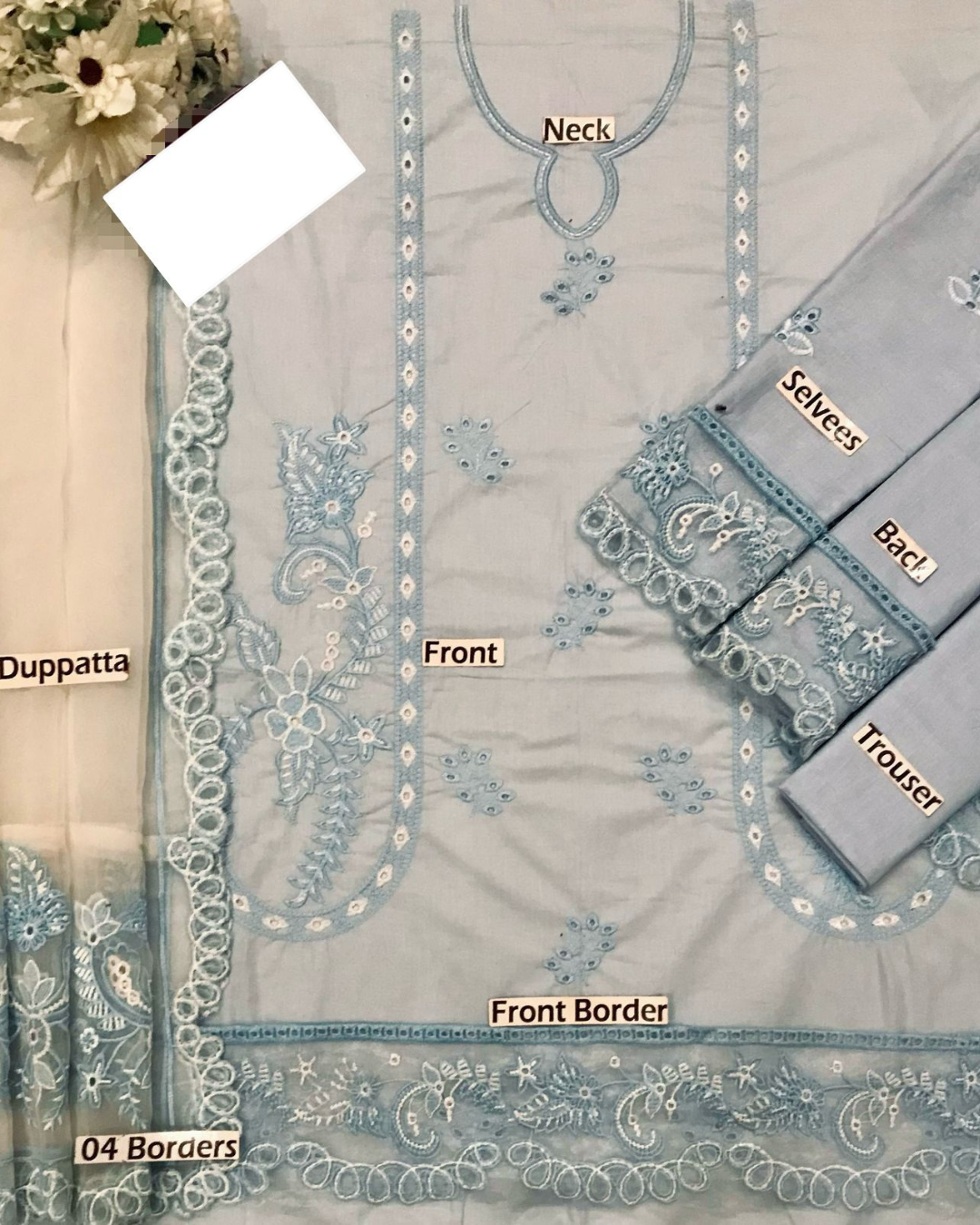 3-Piece Heavy Chikankari Embroidered Lawn Suit with Organza Dupatta