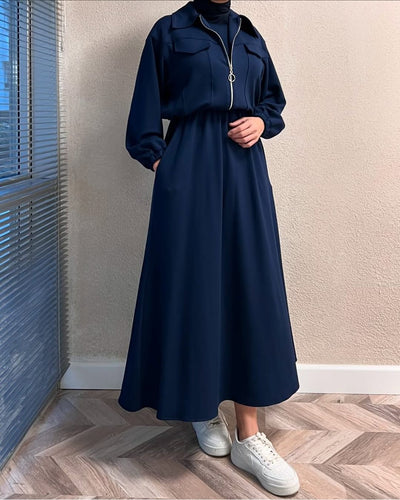 Zipper Jacket & Sleeveless Frock Set (2PC)