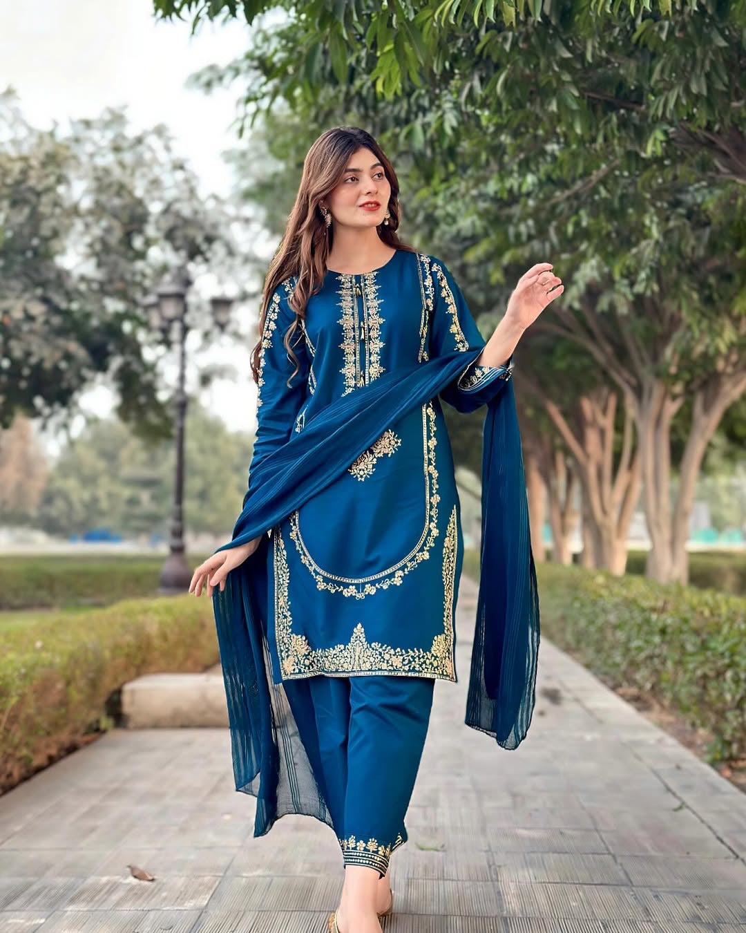 Sequin Embroidered Silk Suit (3PC)