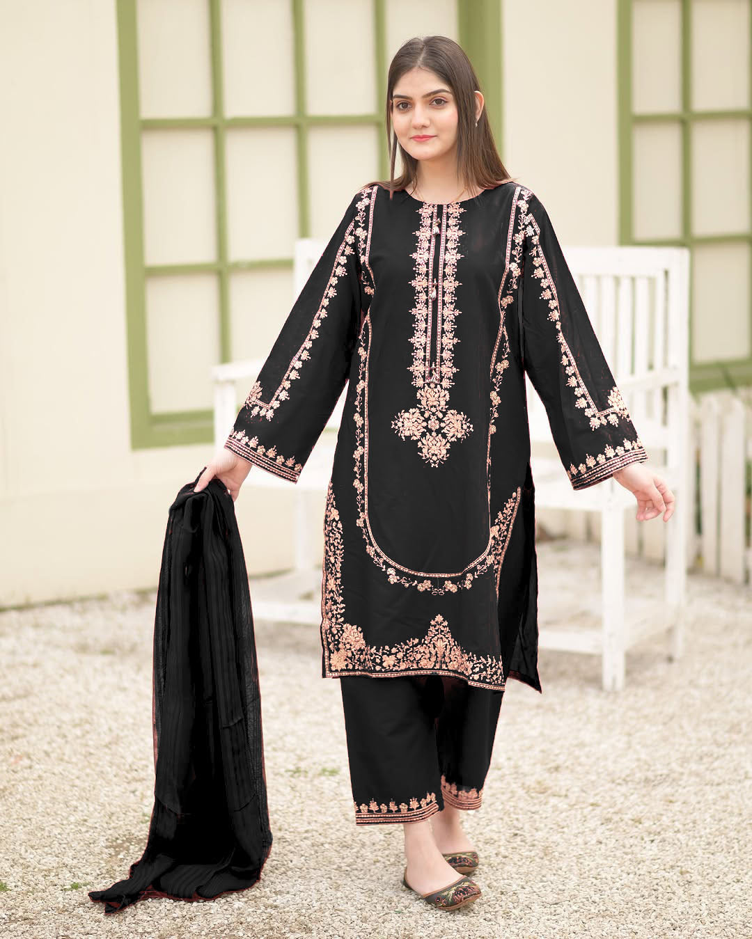 Sequin Embroidered Silk Suit (3PC)