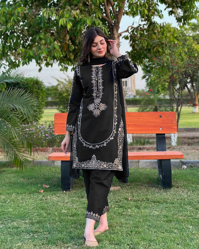 Sequin Embroidered Silk Suit (3PC)