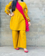 Bouti Embroidered Linen Shirt & Flapper Set (2PC)