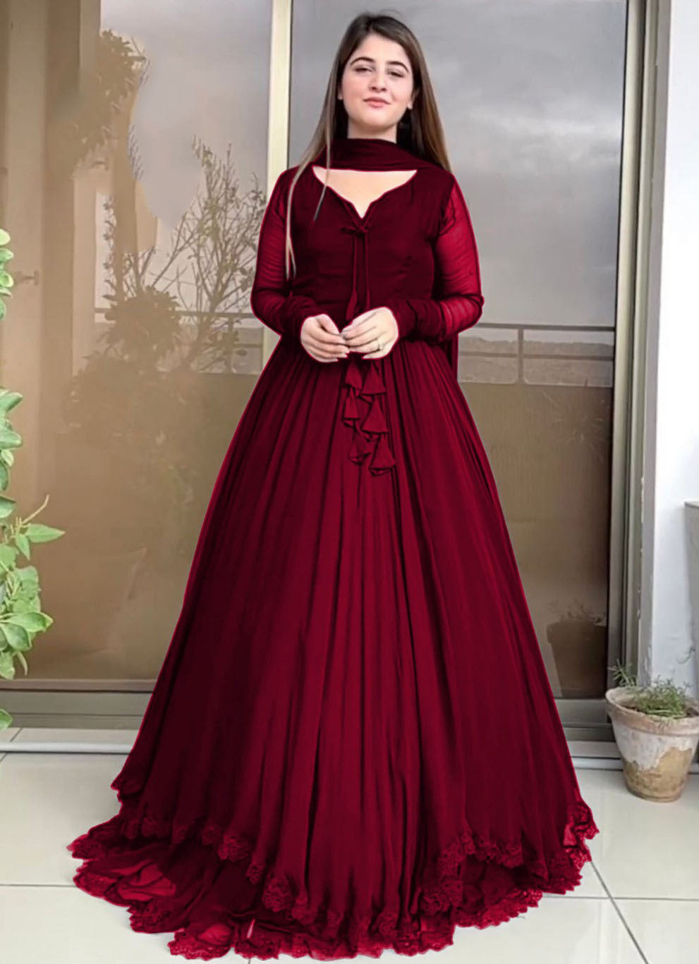 Lace Border Flare Maxi Suit (3PC)