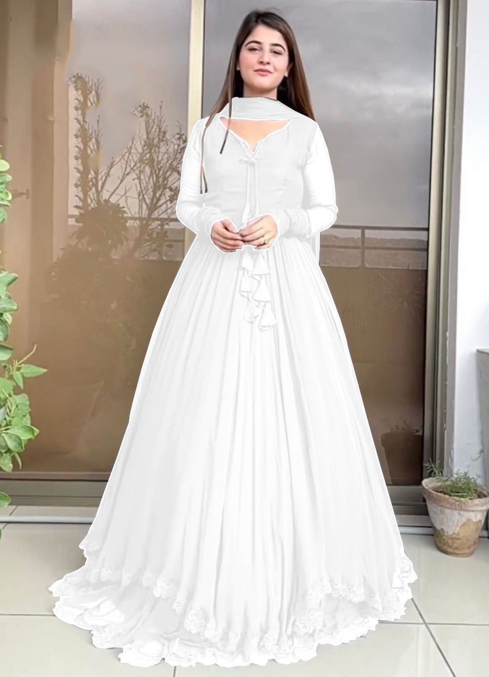 Lace Border Flare Maxi Suit (3PC)